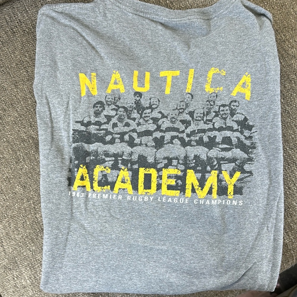 Nautica Academy Graphic Pocket T-Shirt Gray Short Sleeve Crewneck Men Size XXL